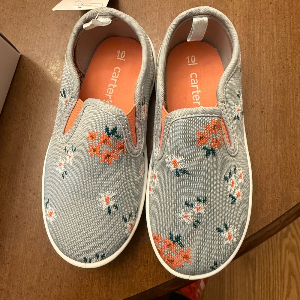 Carter's Gray and Orange Floral Kids Slip-On Sneakers
